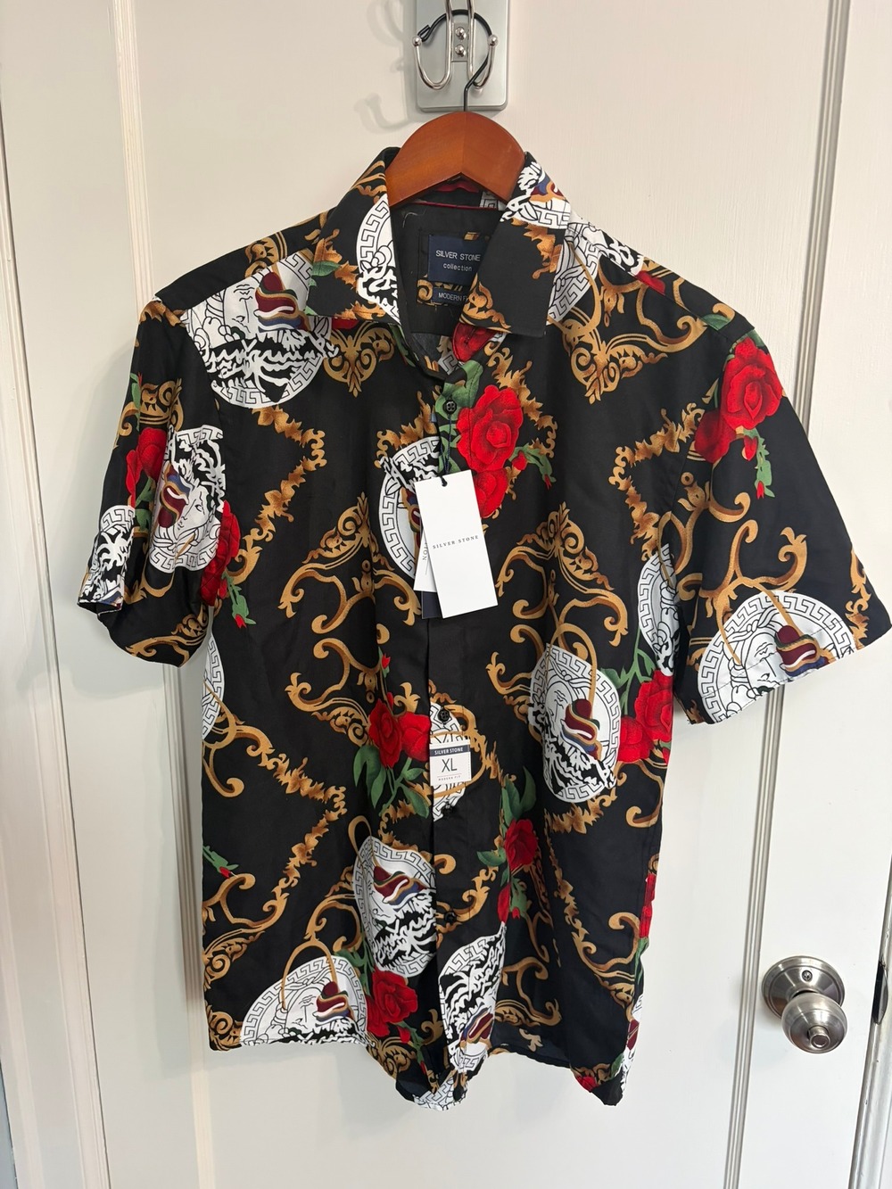 Silver Stone Collection Men's XL Baroque Medallion Rose Print Shirt NWT $129